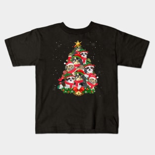 Funny Shih Tzu Christmas Tree Dog Lover Xmas Santa Hat Light Kids T-Shirt